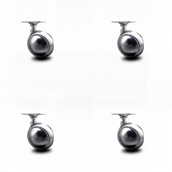 2 Inch Bright Chrome Metal Ball Caster - Top Plate -, 4PK